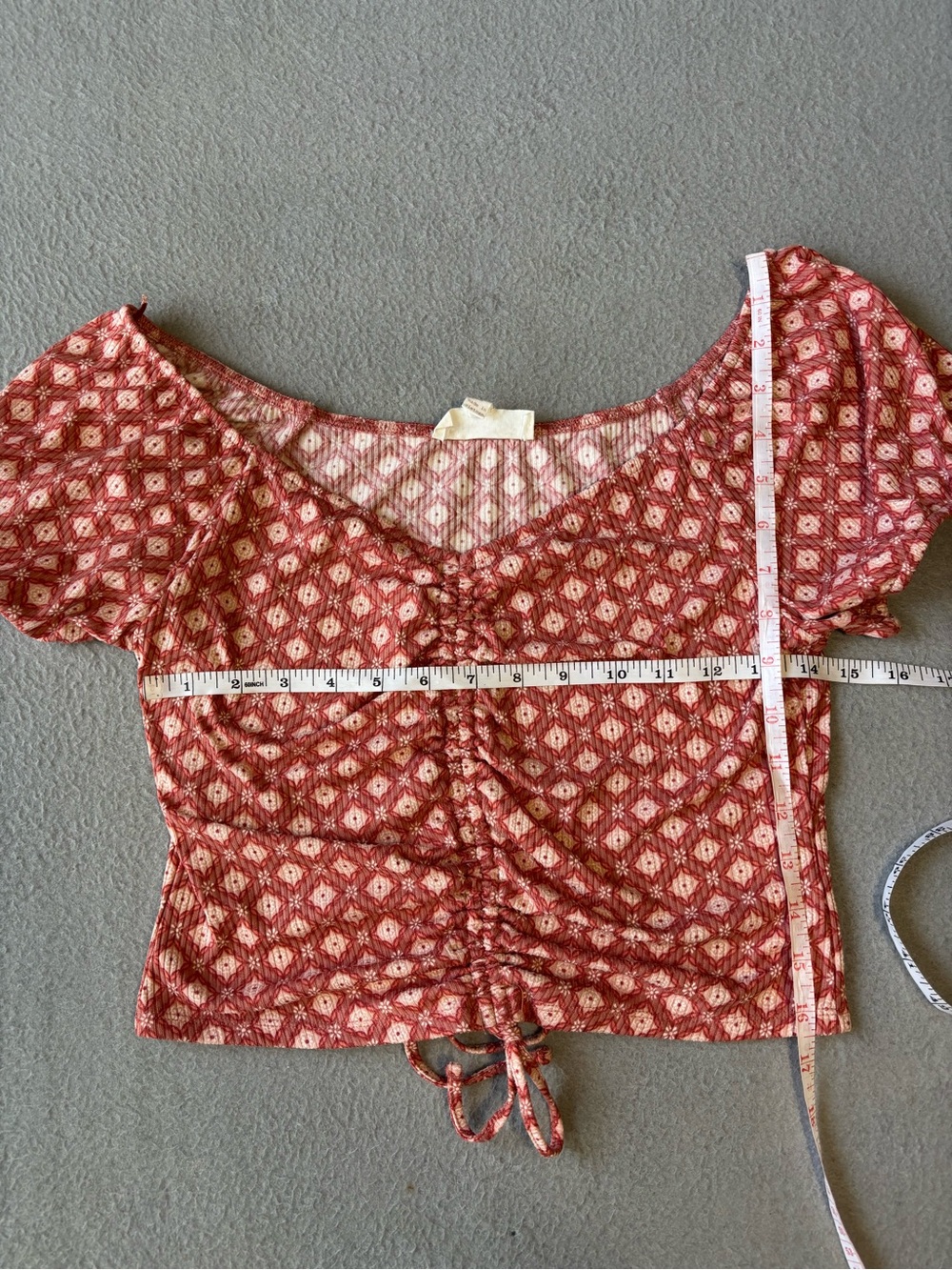 Pink Rose Rust Floral Ruched Drawstring Crop Top - Picture 4 of 5